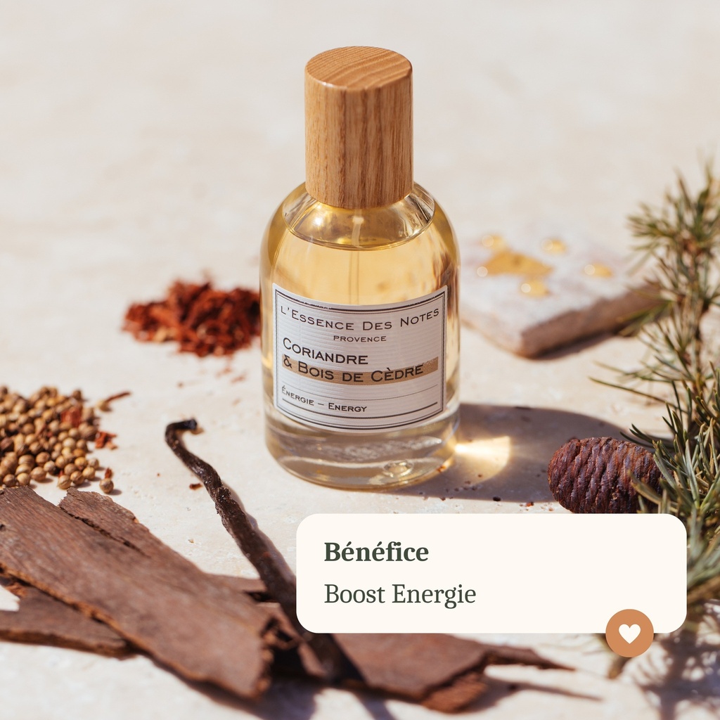 Coriandre & Bois De Cèdre Eau De Parfum Bien-être Aux Huiles Essentielles essence des notes
